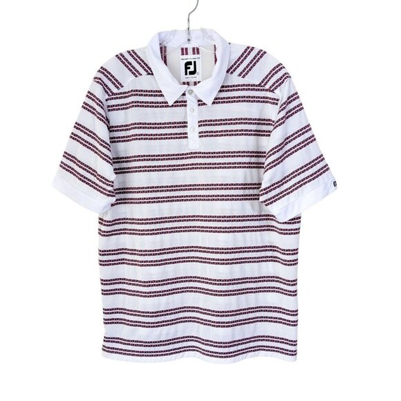 Footjoy FJ Golf Polo Prodry Superlite Mens L Short Sleeve White Striped Casual - Picture 1 of 4